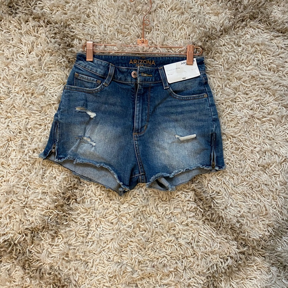High waisted distressed denim jeans